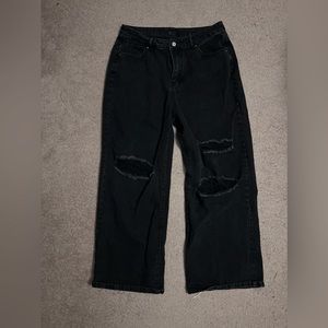 Shein Curve relaxed fit black jeans with holes in front Size 1XL